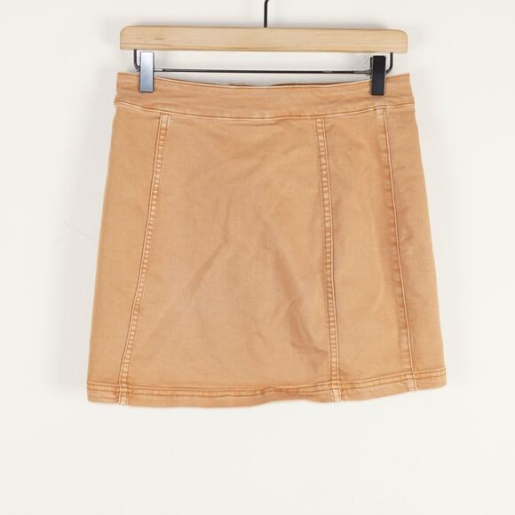 Free People We The Free Brown Button Front Stretch Denim Mini Skirt Womens Sz 4 - Picture 2 of 7